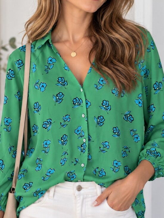 CAbi Tops - CAbi Go To Blouse Style 5891 Green Blue Floral Button Front XS